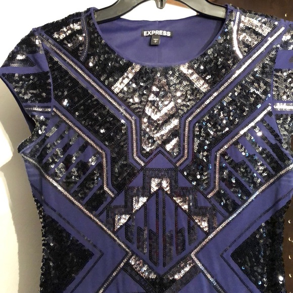 Express women’s blue and black Sequin dress size small - Picture 6 of 6